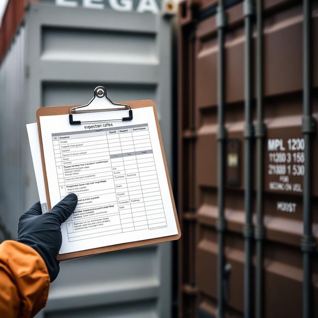 Inspection checklist on a clipboard next to a container