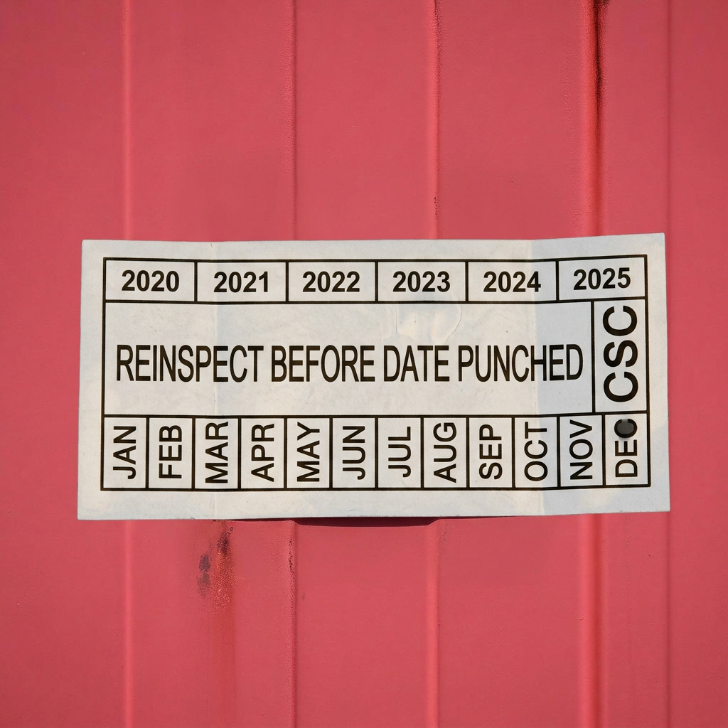 CSC reinspection sticker on a shipping container